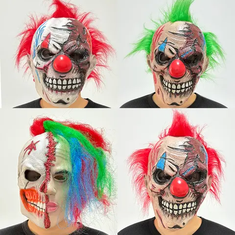 Halloween Scary Clown Latex Mask with Fake Hair, Creepy Full Face Mask Horror Cosplay Costume Accessory for Carnival Party