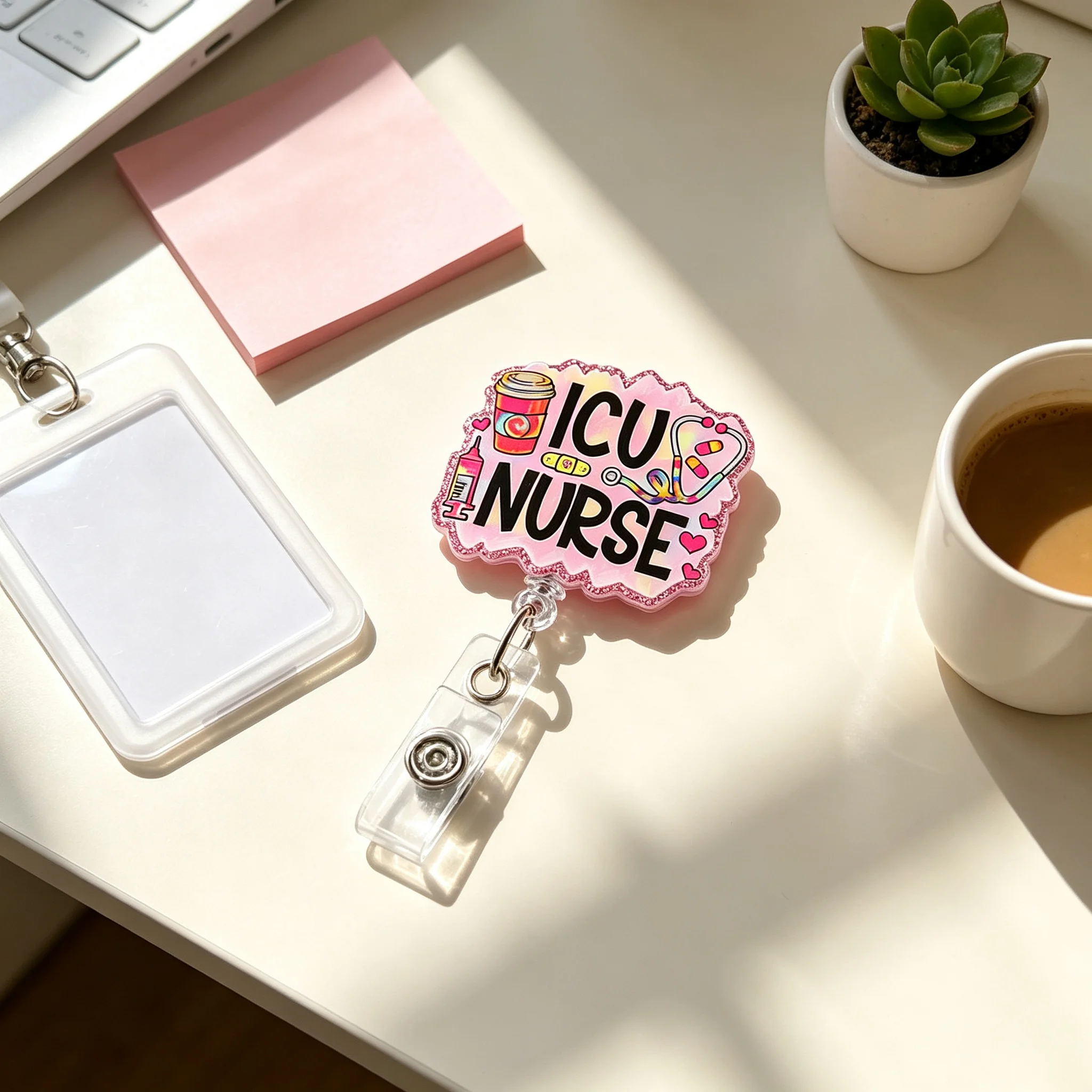 DIY Acrylic Retractable Badge Reel Blank – Customizable ID Holder with Alligator Clip & 24
