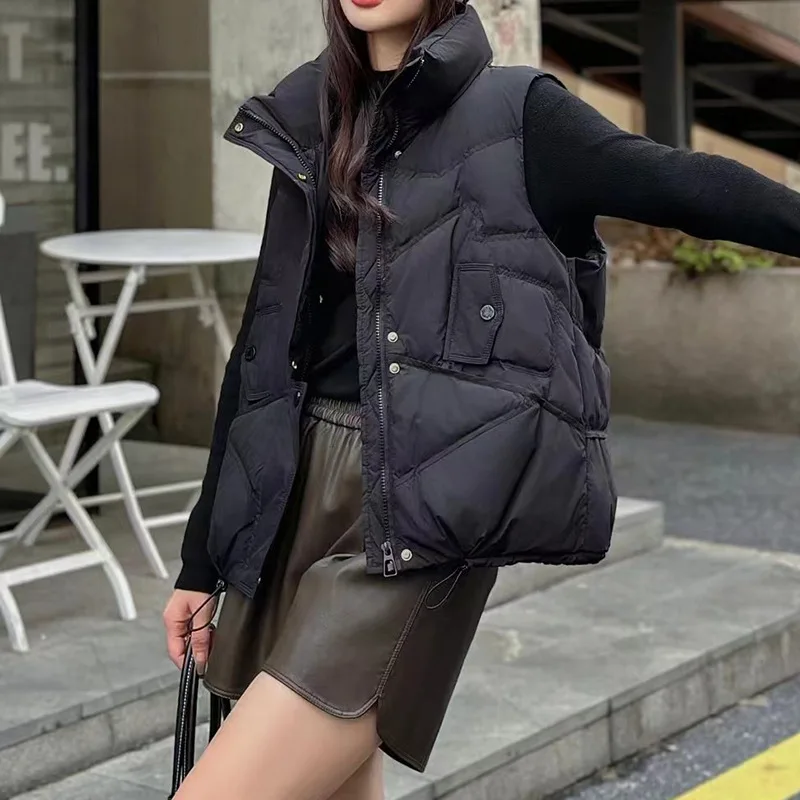 

Women White Duck Down Vest Short Sleeveless Puffer Jacket Fashion Winter Waistcoat Woman chaqueta de mujer VT-354