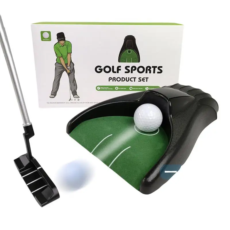 Golf Green Putter Trainer Golf Putting Automatic Ball Returner Cup With Putter Rod Golf Return Machine Golf Hole Auto Returning