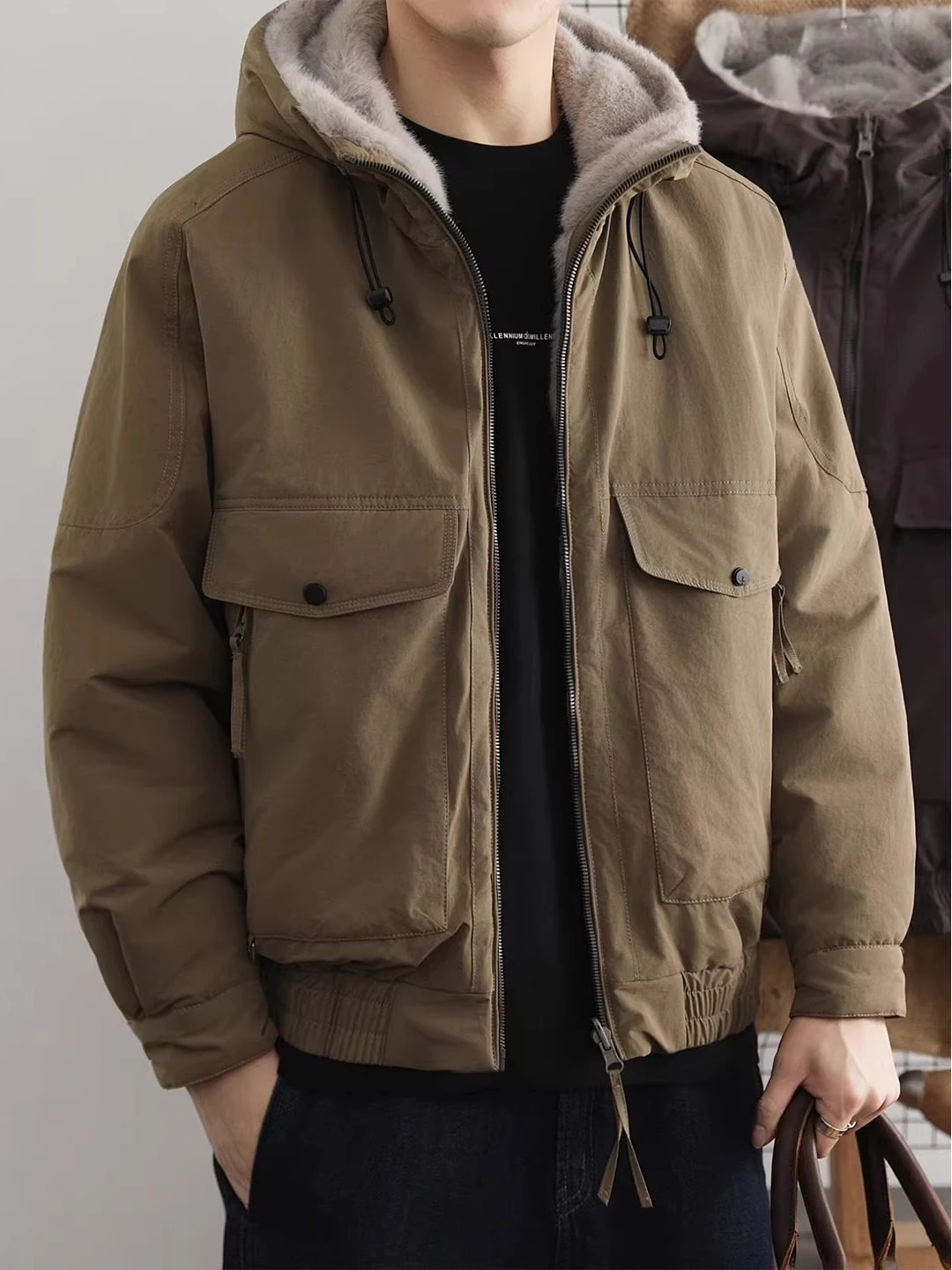 

Thiened Double-Sided Wear Men's Jaet Fake Mink Velvet Cotton Workwear Coat Winter Cold Resistance Casual Outerwear