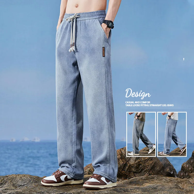 Men Summer Fashion High Quality Lyocell Fabric Jeans Men Elastic Waist Casual Denim Pants Baggy Trousers Male Oversized M-4XL