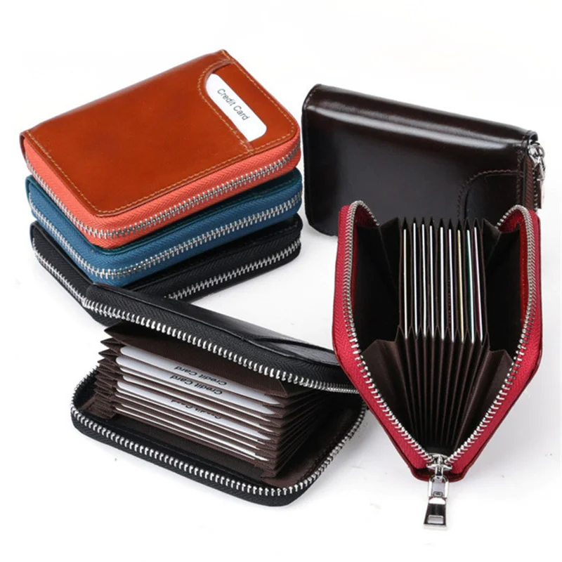 Business Card Holder Women/men Coin Pouch Wallets Zipper PU Leather Protects Organizer Short Wallet Anti Demagnetization Fashion