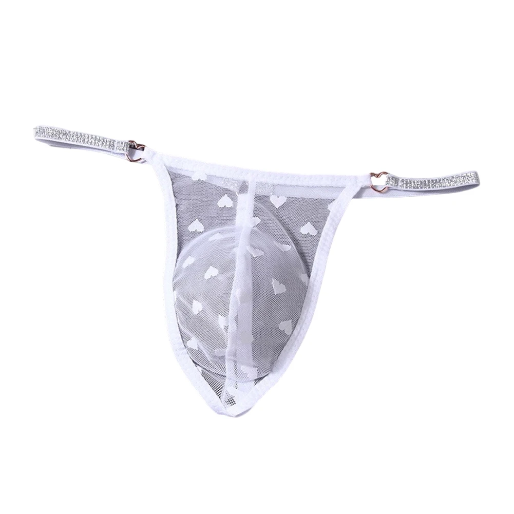 Men Sex Love Printed G-string Briefs Mesh Sheer Stretchy Erotic Thongs Underwear Quick Dry  Gays Erotic  G-String Lingerie
