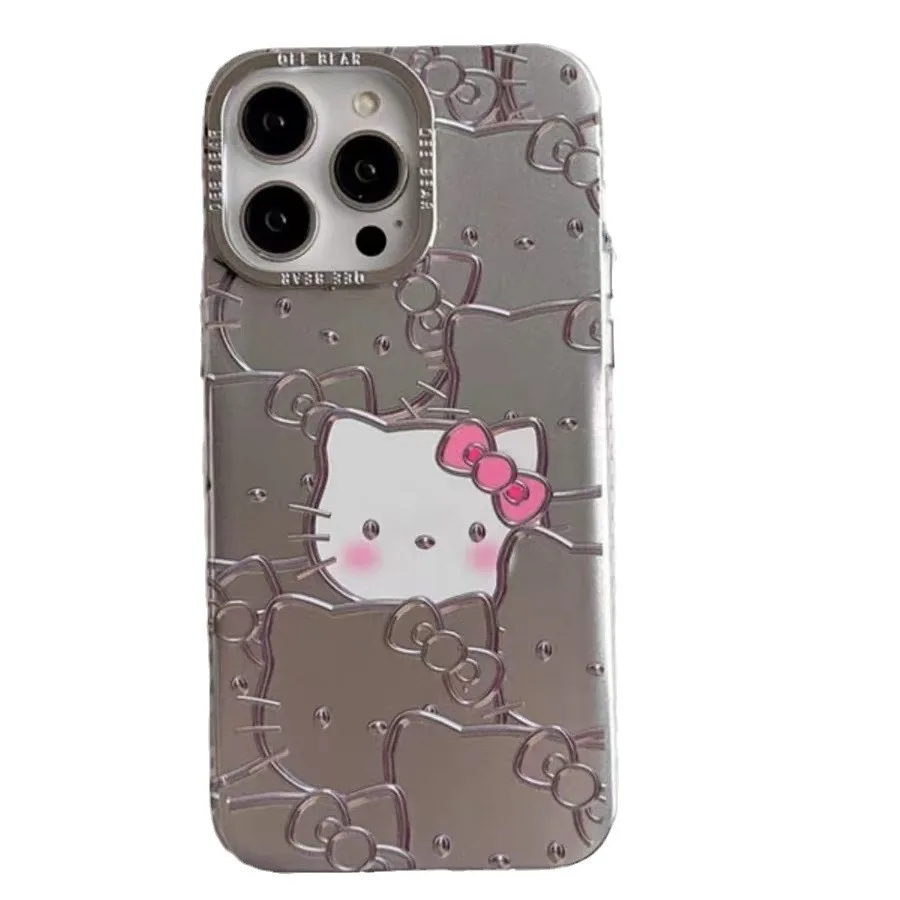 Kawaii Hello Kitty Phone Protective Case MINISO Anime Lovely Girl Good-looking Full Screen Powder KT Avatar Applicable To 14/15