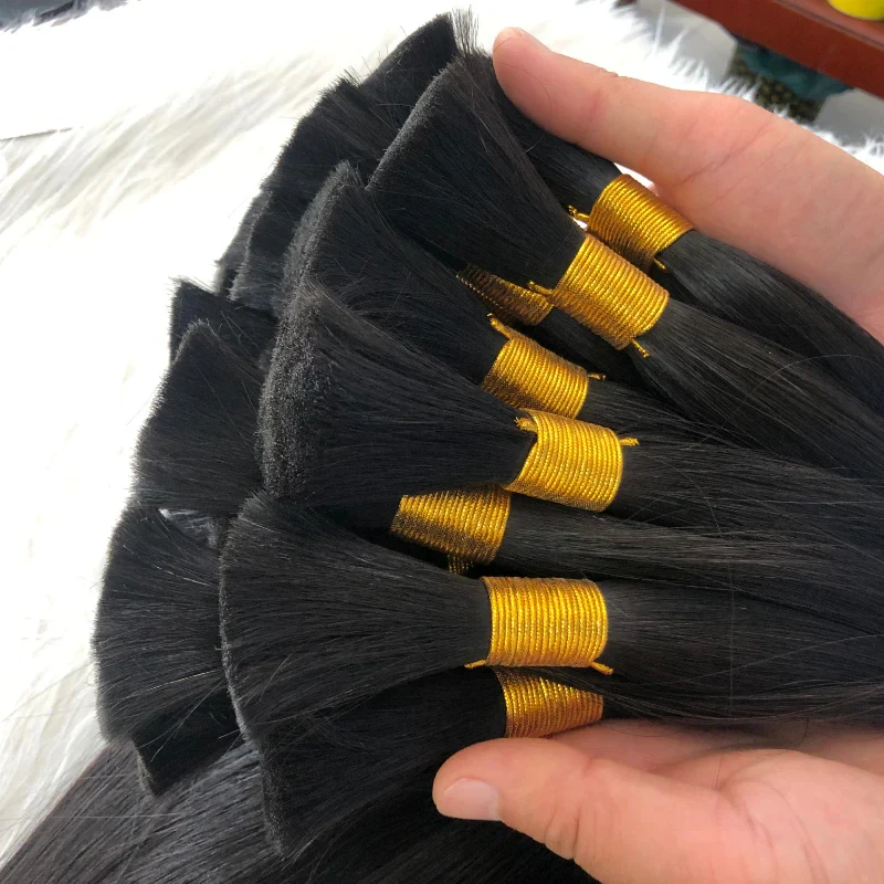 1B Bone Straight Hair Bulk For Braiding Brown No Weft Bulk Hair For Braids 100% Human Hair Raw Indian Hair Bundles Full Head