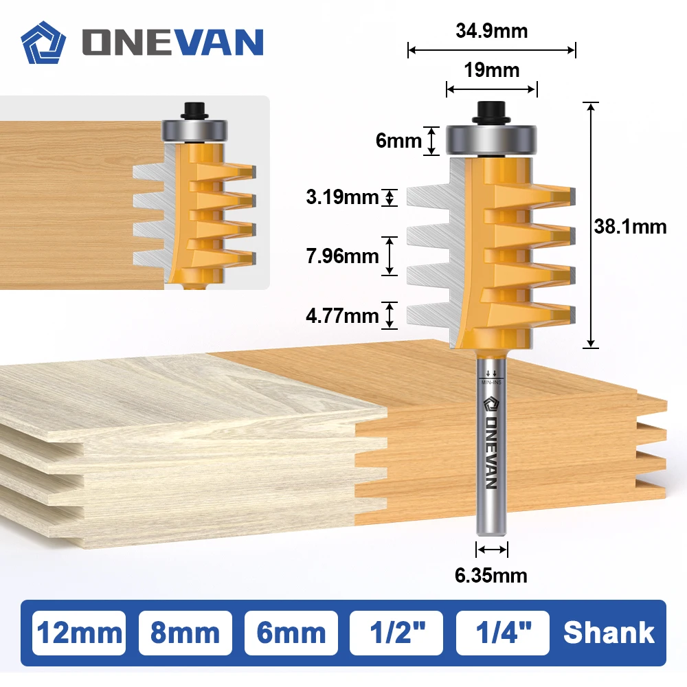 ONEVAN-Finger Joint Router Bit para madeira, fresa, carboneto de tungstênio, fresagem, madeira, 6, 6.35, 8, 12, 12.7mm Shank