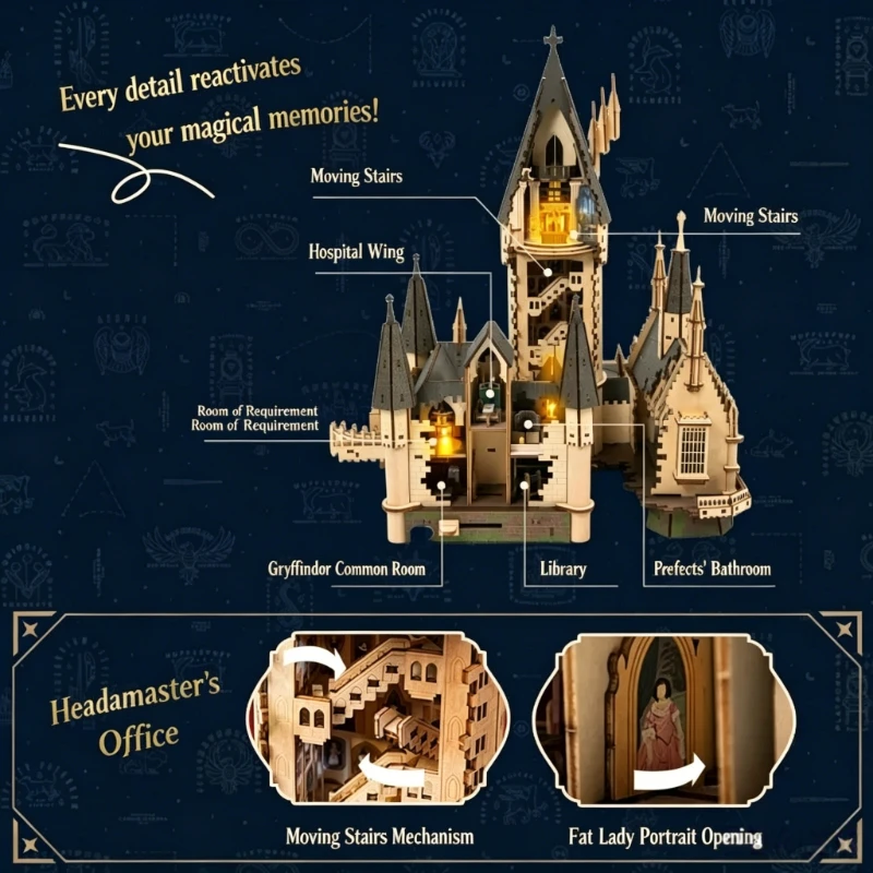 PUREMIND Hogwarts Castle Harry Potter Building Blocks Astronomy Tower Magic Academy  DIY Puzzle Bricks Birthday Christmas Gift view 3