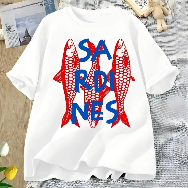 Vintage Sardines Graphic T-Shirt Retro Fish Tin Aesthetic Tee Summer Short Sleeve Artistic Sea Food Women Streetwear Top