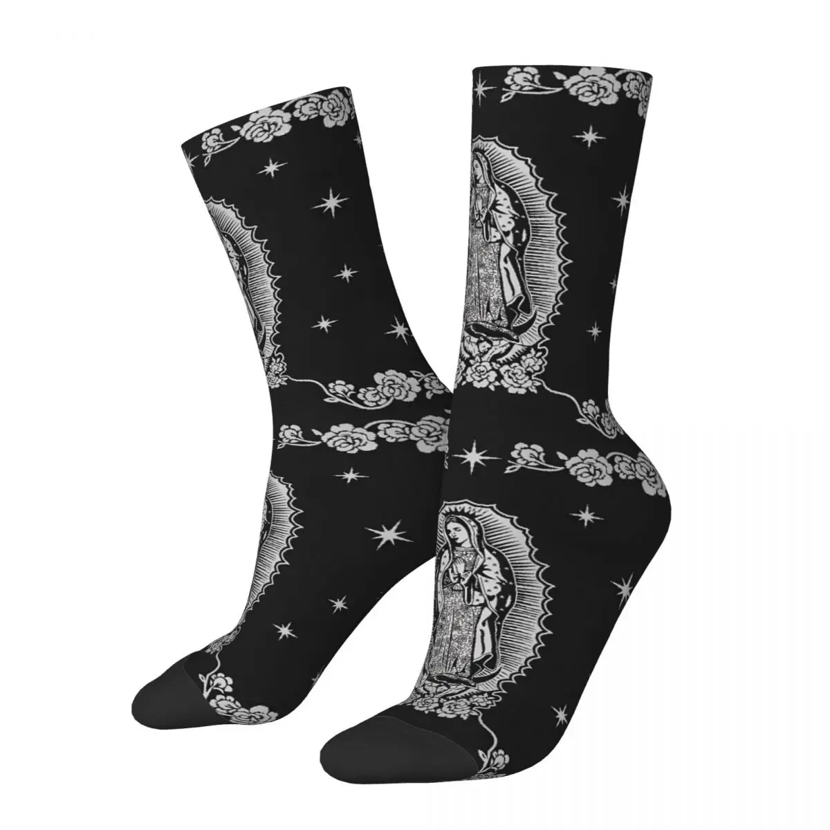 Happy Men's Socks Virgin Mary Black Vintage Harajuku Hip Hop Casual Pattern Crew Crazy Sock Gift Printed