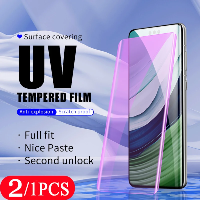 2/1pcs Screen Protector for Huawei Mate 60 50 40 RS Ultimate 30 30E Pro Plus UV Anti Blue Light Tempered Glass Protective film