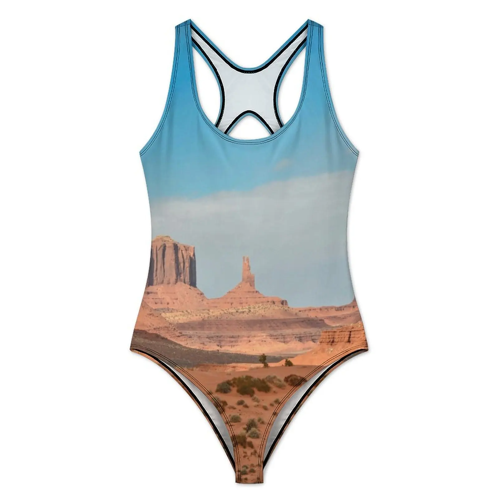 Calm Desert Swimsuit Sexy Blue Sky Print One Piece Swimwear Push Up Swimsuits Kawaii Sport Bathing Suit