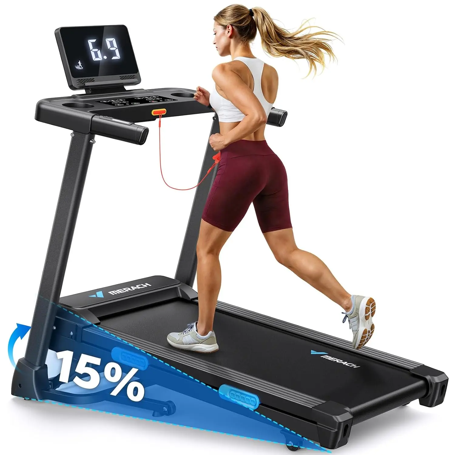 Foldable Home Treadmill 300LBS Wide Belt 0-15% Incline LED Display Smart App 2.5HP Brushless Motor Compact, Customized