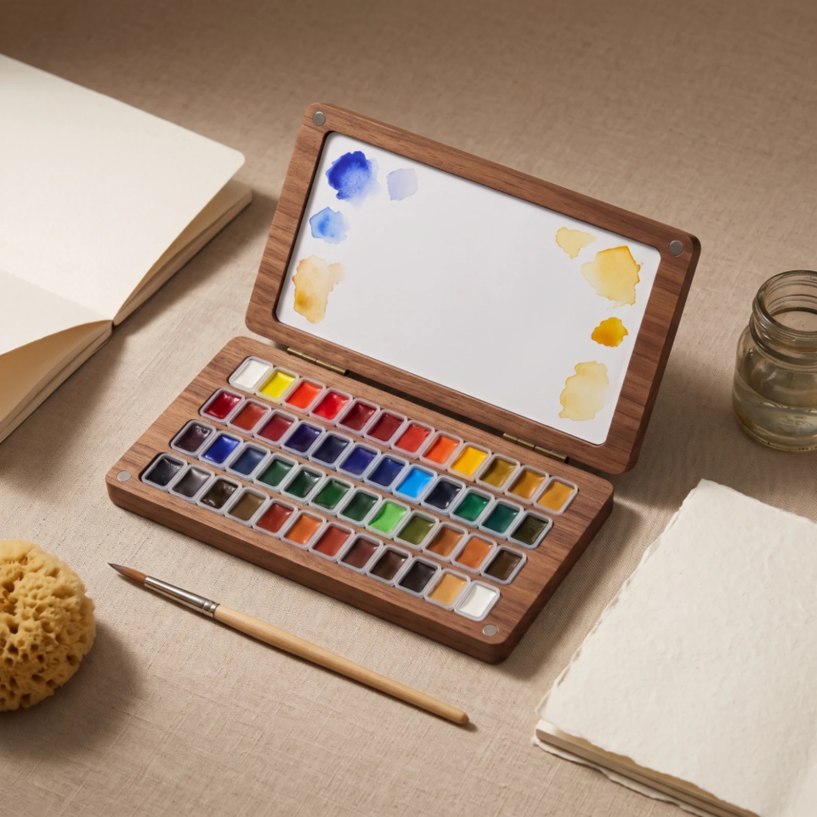 Watercolor Storage Box Eco-Conscious Watercolor Palette Wooden Paint Box with Mixing Tray Attractive Minimalist for Artists