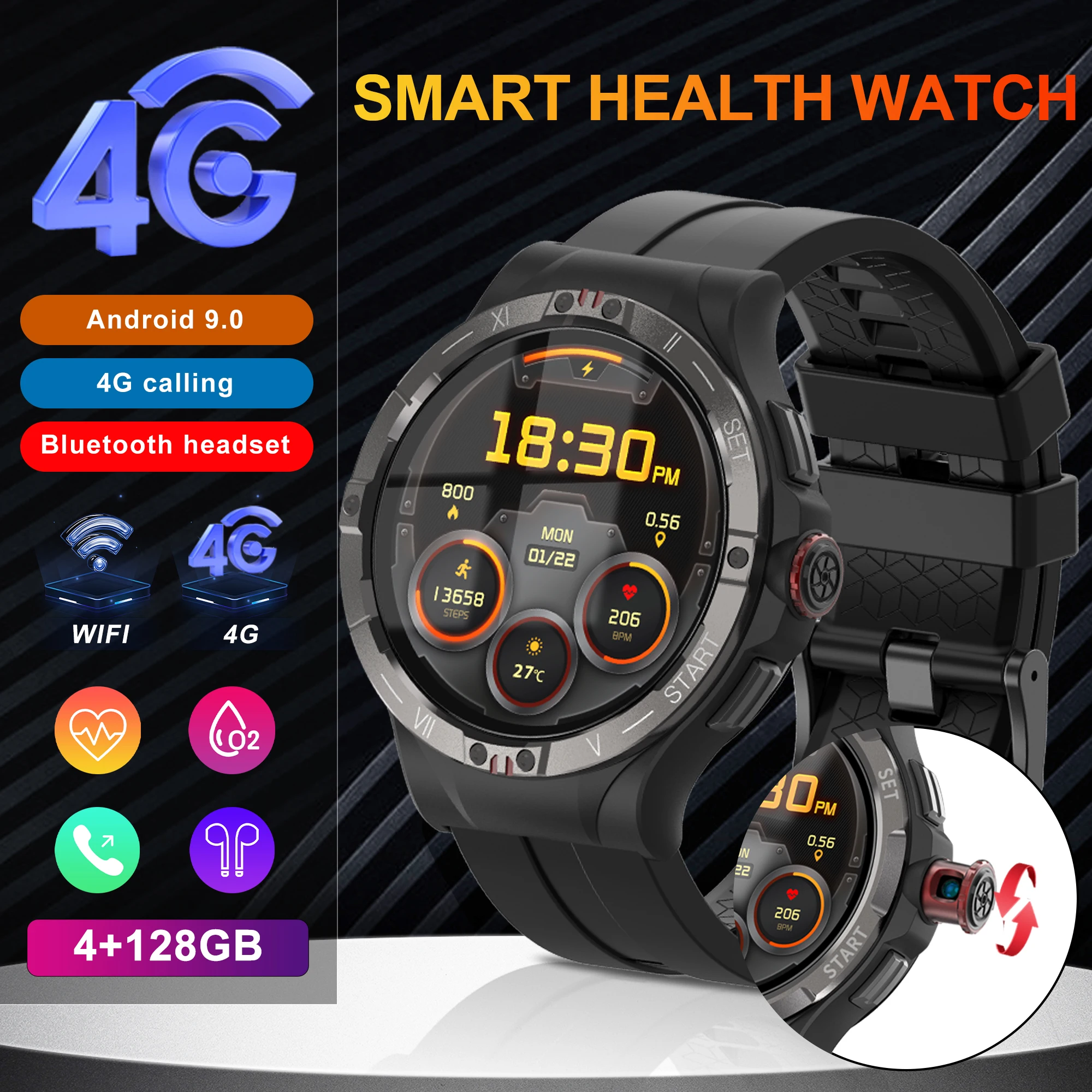 

4G+64GB 4G Cellular Version Smartwatch 1.43inch Amoled Larger Screen Android Smart Watch With Rotary Camera Sim Card Slot WIFI