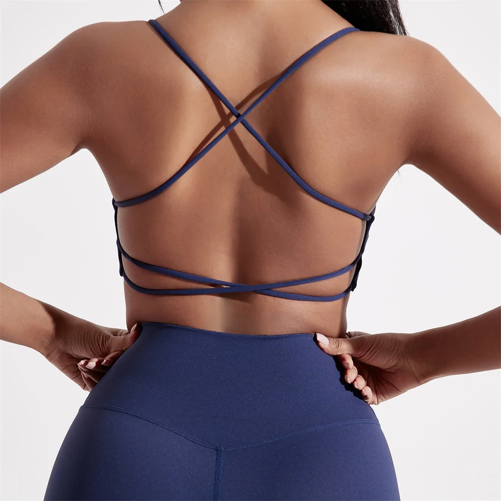 sexy Solid Color Soft Women Fitness Sports Bra Top Gym Yoga underwear cross Back Cutout Athletic Tight Workout With Chest Pad