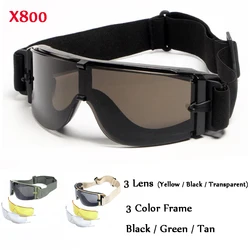 USMC X800 Tactical Goggles Hunting Paintball Airsoft Safety Glasses Windproof Motorcycle Windproof Eyewear 3 Lens