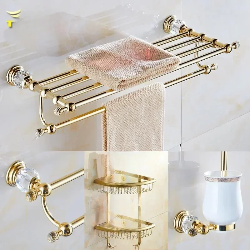 Copper gold bath towel rack towel rack light luxury hardware pendant set