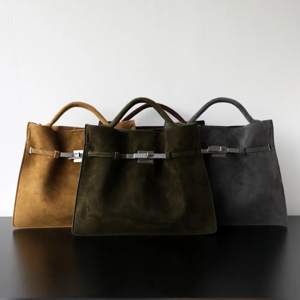 

Light Luxury Autumn Winter Lock Retro Suede Bag Niche High Texture Portable Shoulder Crossbody Commuter Tote Bag Fashion Casual