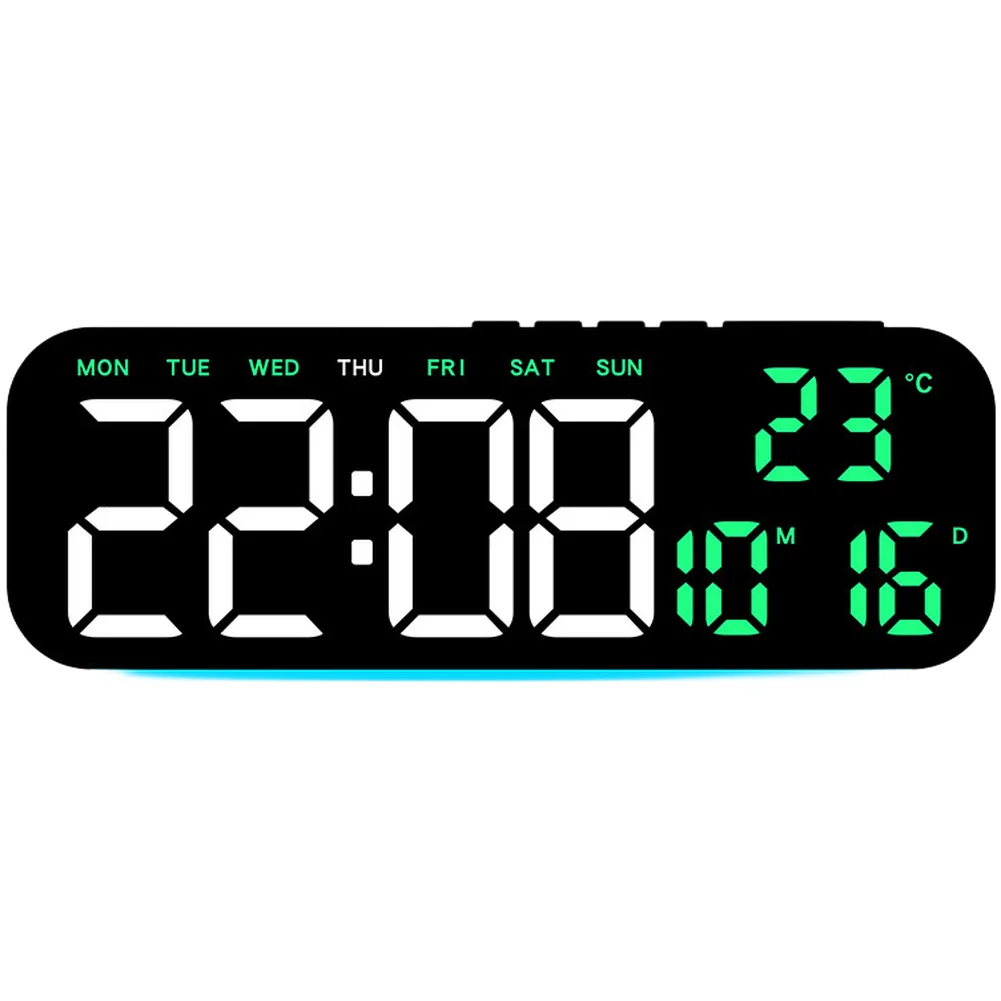 LED Alarm Clock with Calendar Temperature Display for multiple Alarms Adjustable Brightness and 7 Color Bottom Light for Home