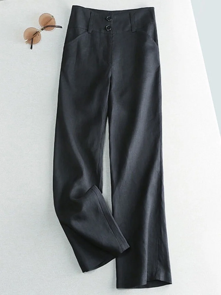 Pantaloni a gamba larga in lino sciolto a vita alta Pantaloni lunghi dimagranti a vita alta casual in lino di cotone sottile Faion Summer da donna