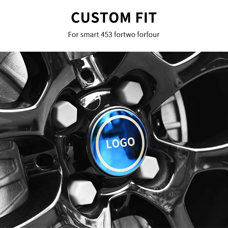 Car Wheel Center Hub Caps 3D Stainless Steel Emblem Sticker Tire Rim Covers Protector Accessories for Smart 453 Fortwo Forfour