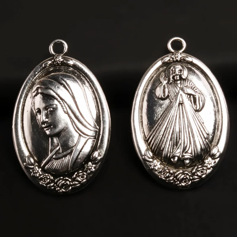 2pcs Silver Plated Large Catholic Virgin Mary Alloy Pendant DIY Charms Necklace Key Chain Jewelry Crafts Metal Accessories P1609