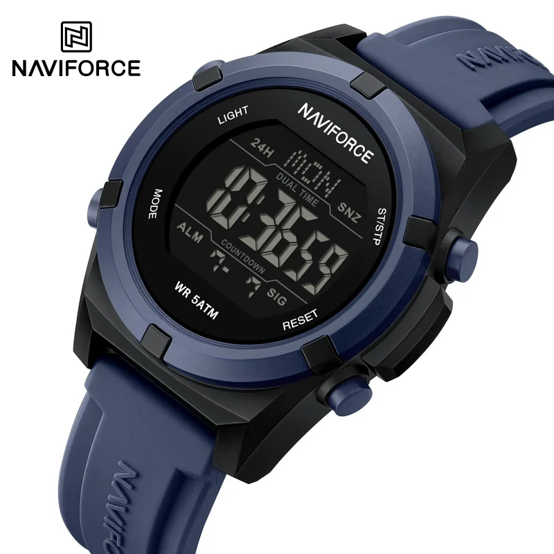 Naviforce relógio esportivo de luxo masculino quartzo 50m à prova dwaterproof água dupla exibição lcd alarme cronômetro homem relógios pulso relogio masculino