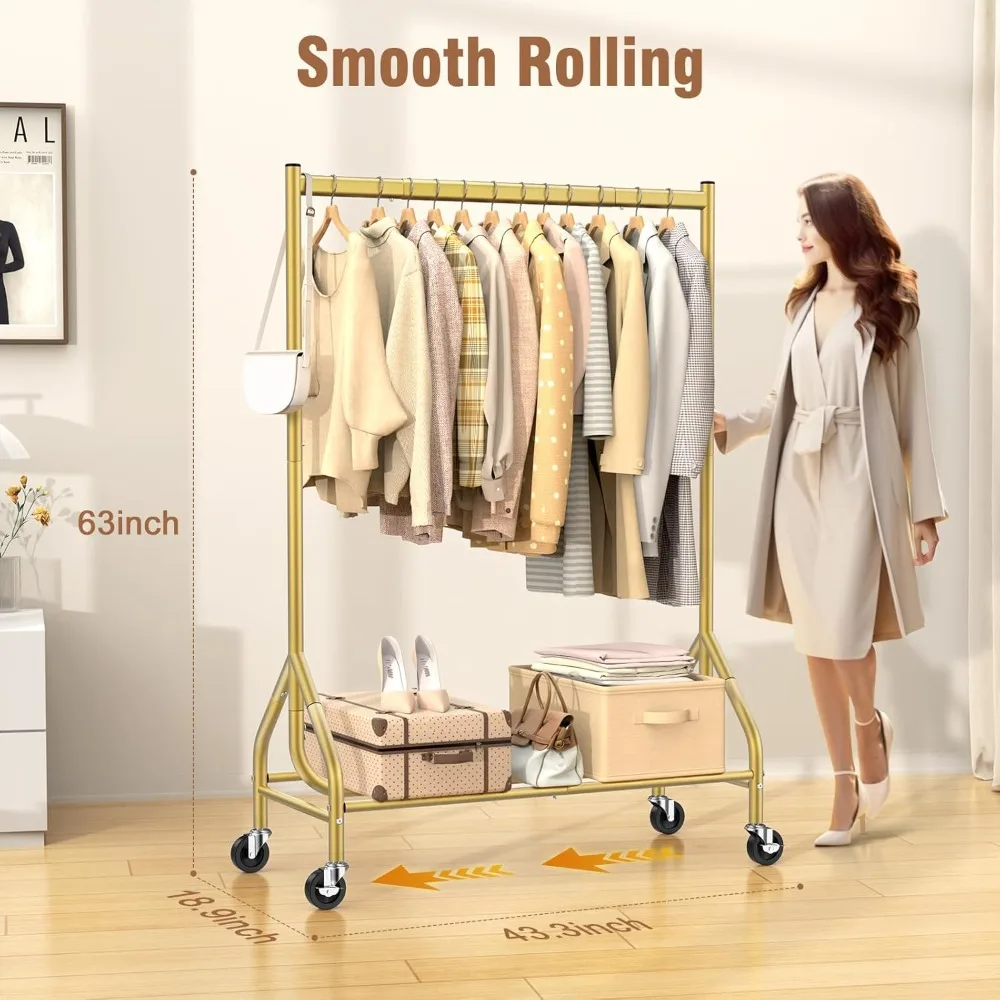 

Heavy Duty Clothes Rack Load 420 LBS,Standing Metal Clothing with Shelves,Portable Wardrobe Rack Sturdy Coat Rack for Hanging