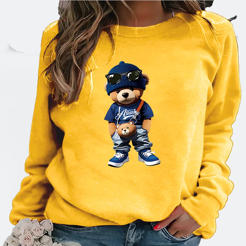 Unissex outono inverno em torno do pescoço hoodie moda única urso impressão quente topo aconchegante todas as estações pulôver moletom