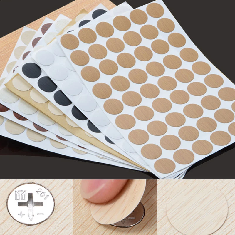 54pcs/sheet Round Wooden Furniture Self Adhesive Screw Cap Cover Hole Stickers Wood Craft Desk Cabinet Drawer Sticker Ornament