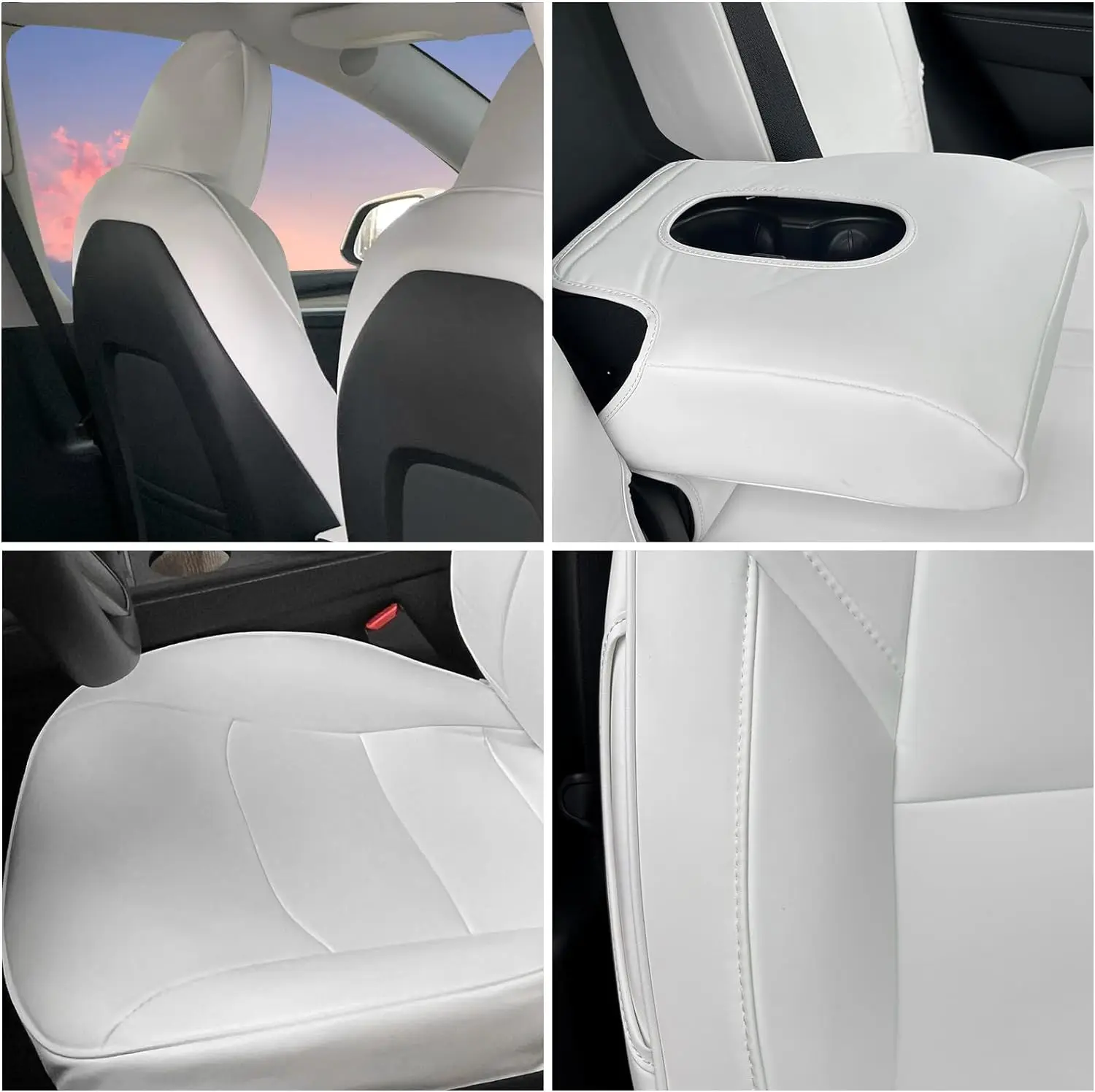 Car Seat Covers for Tesla Model Y 4-Door 2020-2024, White Silicone Leather Front & Rear 5-Seat Seat Cover Cushion