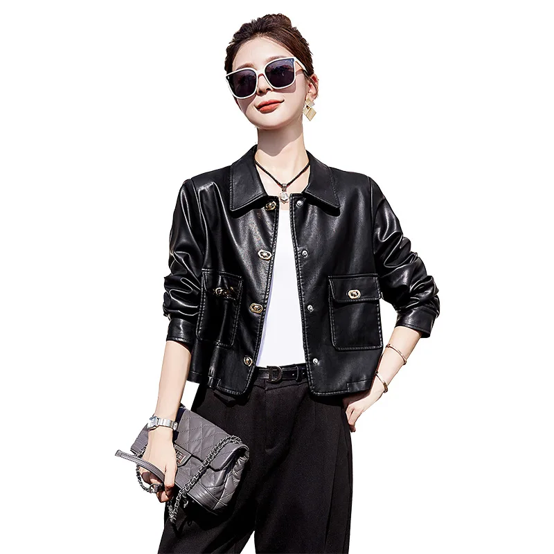 Sheepskin leather jacket for women, small stature, exquisite small fragrant leather jacket for spring and autumn 2024