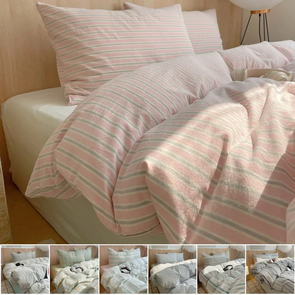 

4pcs Four-piece Comforter Bedding Sets Washed Cotton Student Dormitory Bed Sheet Sets Skin-friendly and Breathable 침대 시트 및 이불 세트