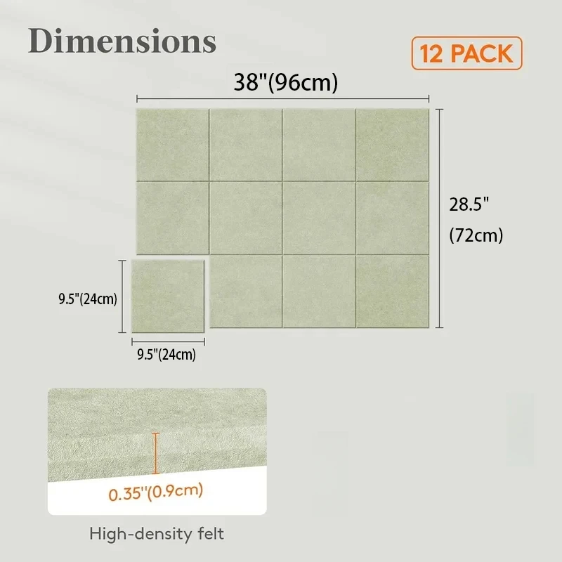 6PCS Green Home Office Large Felt Bulletin Cork Pin Note Boards Wall Tiles Soundproof Acoustic Panels Wallpaper Ceiling Decor