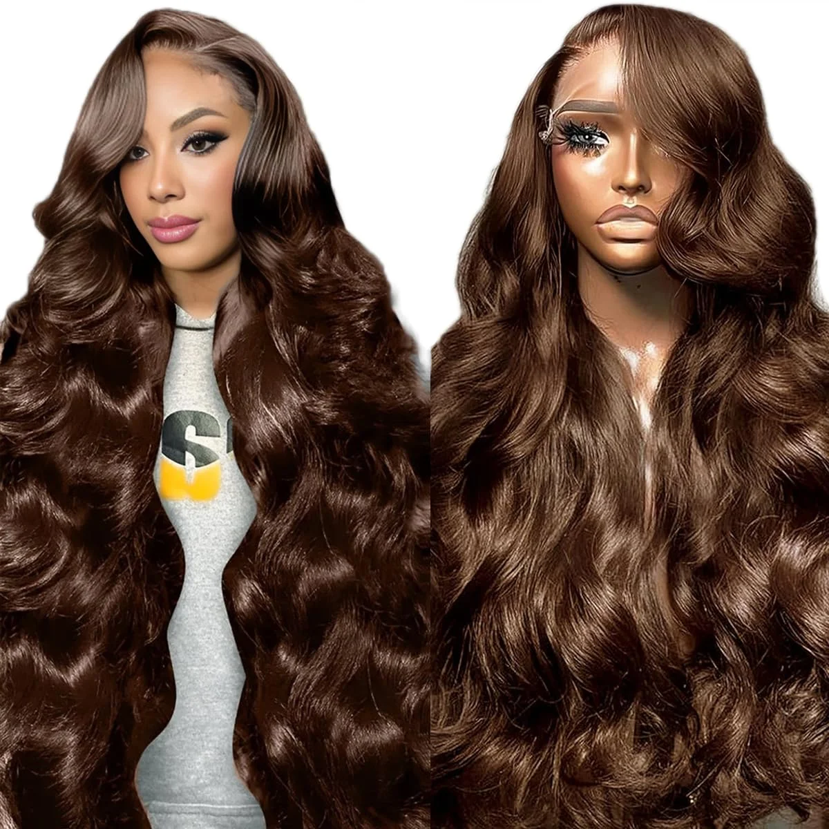 

40 42-дюймовый шоколадно-коричневый парик Объемная волна 13x6 Прозрачный парик из натуральных волос на кружеве спереди 200% Плотность Бразильский цветной парик для женщин