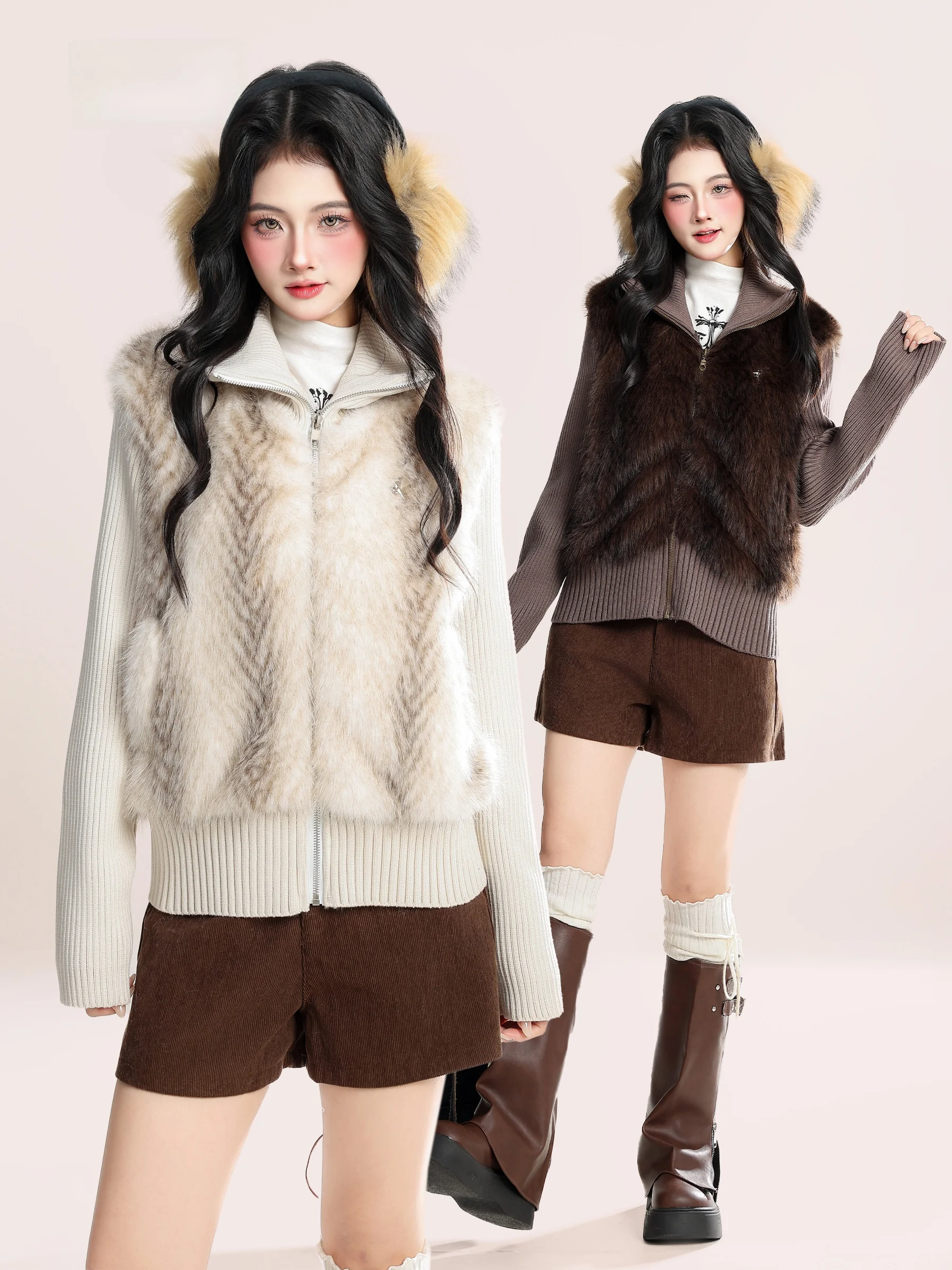 

HM Ретро-пальто из трикотажа с воротником из экологичного меха, теплая верхняя одежда, хлопковый свитер-пальто для женщин на зиму