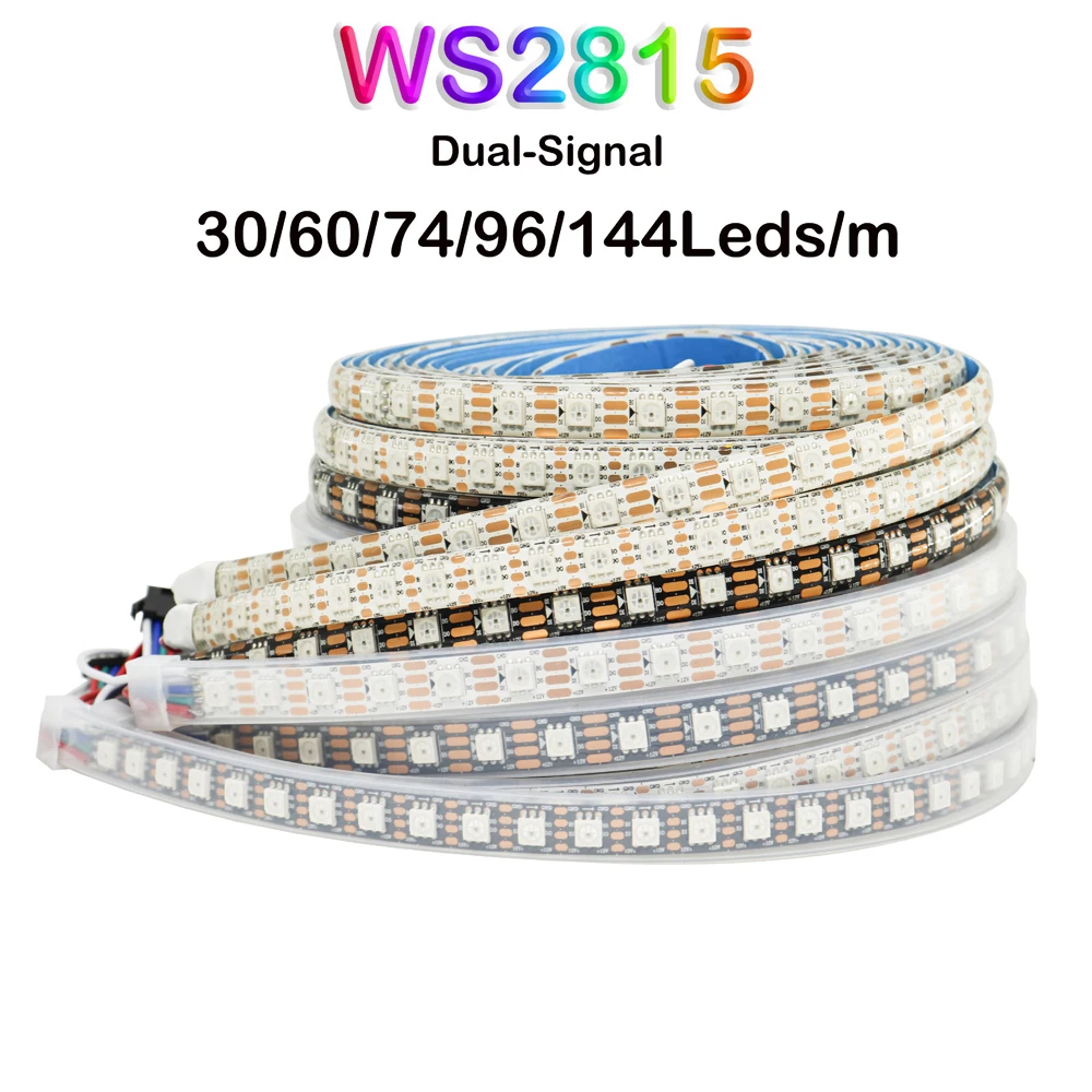 DC12V WS2815 5050SMD RGB LED Strip WS2812B Individually Addressable 30/60/74/96/144Leds/Pixels/m WS2812 Dual-Signal Strip Tape
