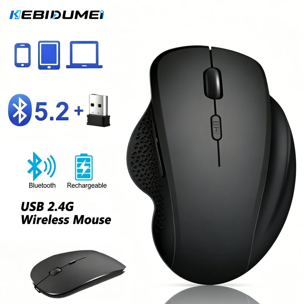 KEBIDUMEI Bluetooth 5.2 Mouse 2.4G Wireless Mouse Dual-Mode Silent Mouse Rechargeable Gaming Mouse 1600DPI For Laptop Win Mac OS
