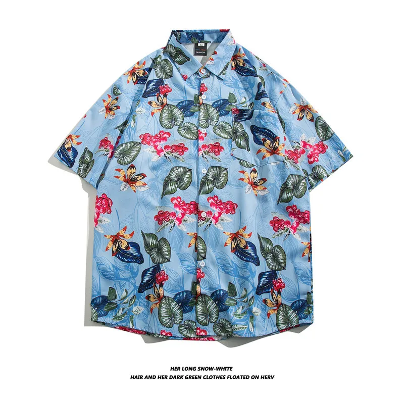 

Flip Collar Printed Short Sleeved Shirt Korean Version For Men And Women High-Quality Hawaiian Beach Travel Thin Printed Shirt