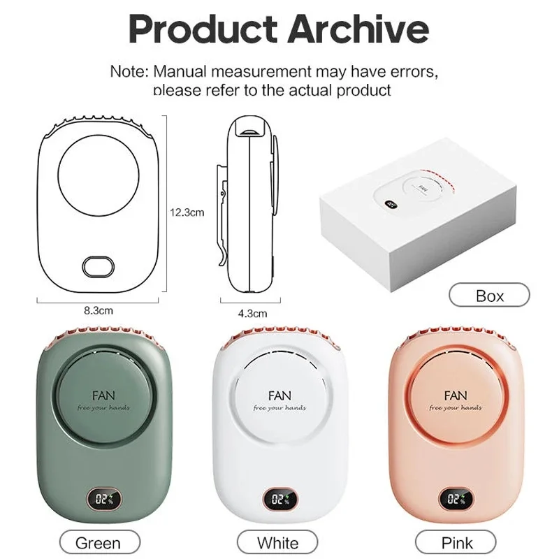 Portable Lazy Hanging Neck Fan Mini Bladeless Waist Clip Fans 2000mAh USB Rechargeable Mute Outdoor Sports 3 Gear Cooling Fan