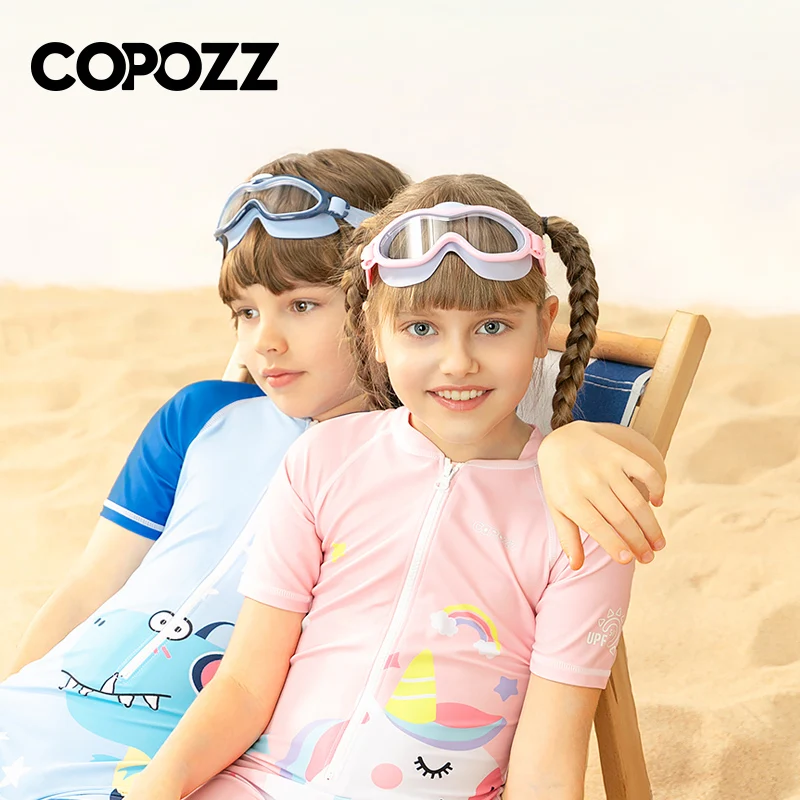 COPOZZ Kinder-Schwimmbrille, beschlagfrei, wasserdicht, für Kinder und Jugendliche, großer Rahmen, Schwimmbrille für Jungen und Mädchen, einteilige Schwimmbrille