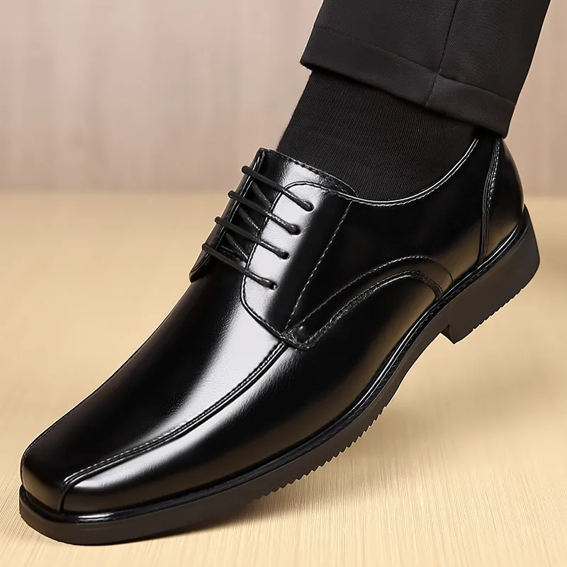 Men's Business Dress Shoes Office Leather Shoes Mens Lace-up Casual Wedding Party Shoes Fashion Men Flats Plus Size 38-46