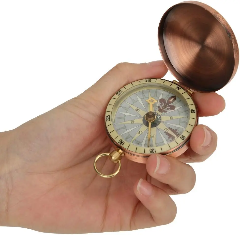 

Vintage-Style Bronze Copper Pocket Watch with Compass - Perfect for Camping Hiking Boating Compass Pocket Watch