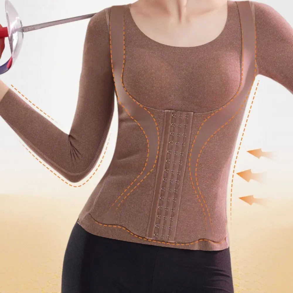 

Slimming Thermal Shapewear Long Sleeves Belly Contracting Tummy Control Top Body Shapers Velvet Winter Warm Top Postpartum