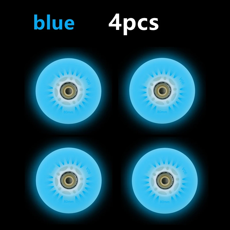 4 Stuks Led Flitswiel 60/62/64/68/70/72/76 // 80Mm Inline Skates 90/100/110/125Mm Speed Skates Rock Fancy Rolschaatsen Pu Banden