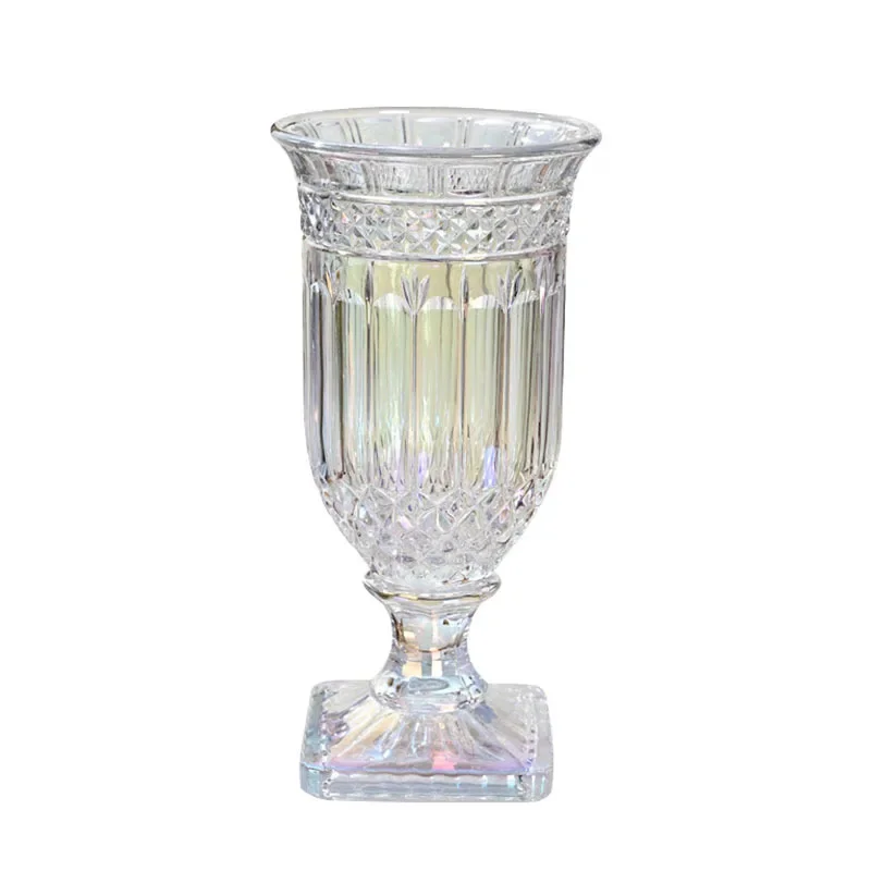 

Classical European large glass tall feet, vase, transparent hydroponic dried flower arrangement living room ornament