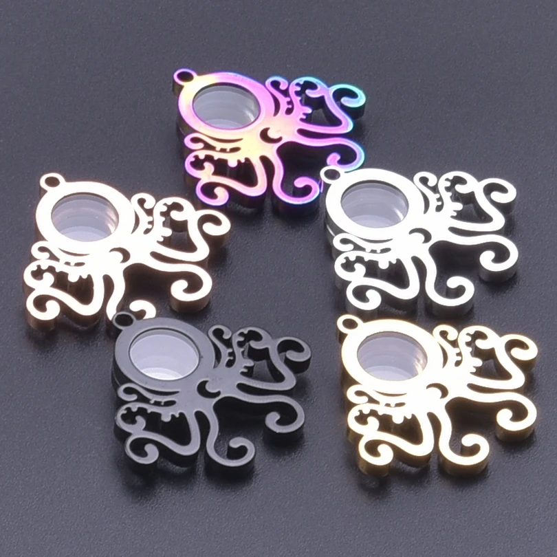 

2pcs DIY Moon Octopus Locket Pendant Jewelry Making Necklace Keychain Accessories Stainless Steel Lockets Twist Floating Charm