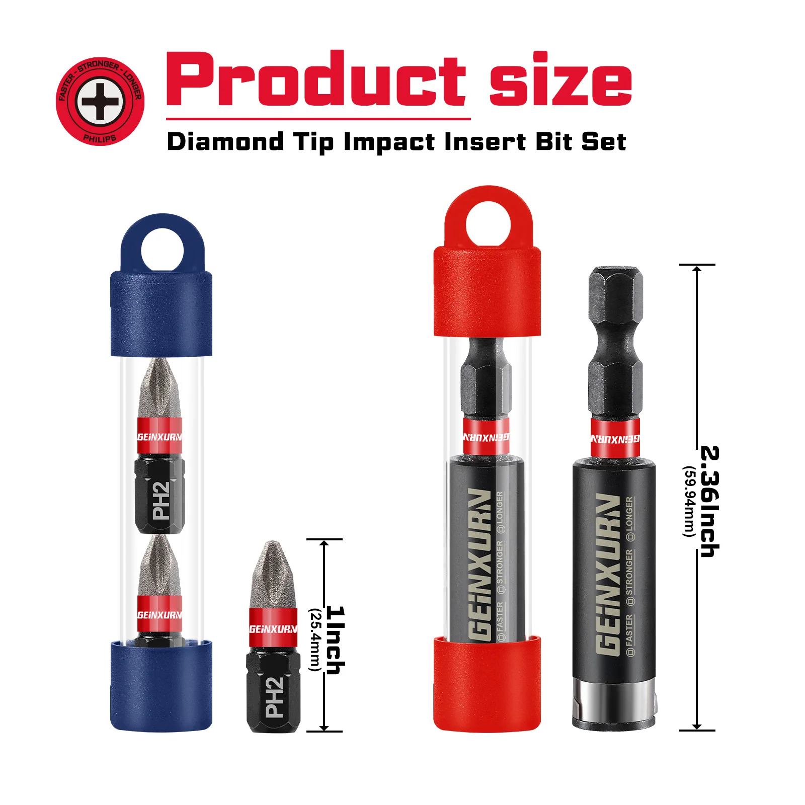 Geinxurn 1In Diamond Coated S2 PH2 Magnetic Impact Screwdriver Insert Bits Set, Marine Boat Hardware