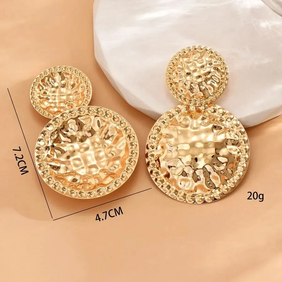 Obega Forever Love Heart Round Charm Earrings Shiny Gold Color Post Earrings For Woman Fashion Party Jewely Minsit Style Gift